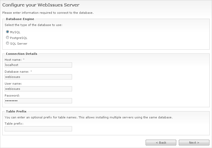 Configuring the database connection
