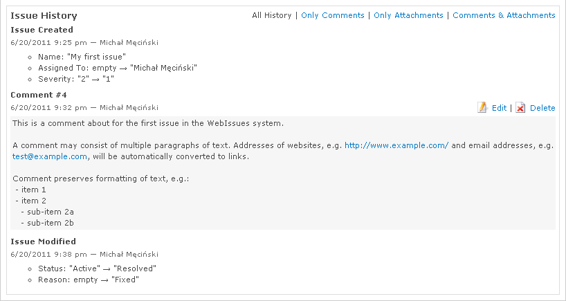 Issue history after the change