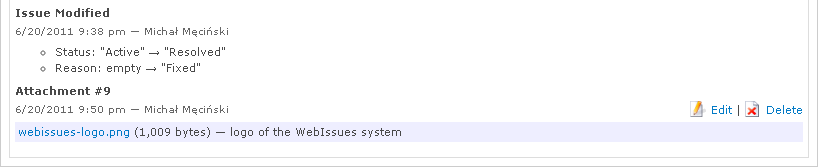 Issue history with an attachment
