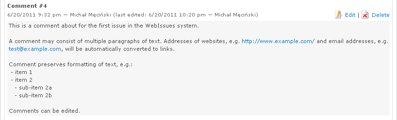 History after editing a comment