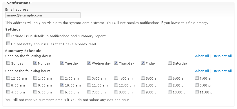 Notifications settings